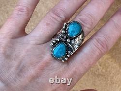 Old Pawn Wilbert Benally Navajo Sterling Silver Signed Turquoise Ring Sz. 7.5