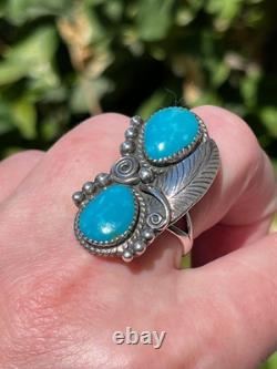 Old Pawn Wilbert Benally Navajo Sterling Silver Signed Turquoise Ring Sz. 7.5