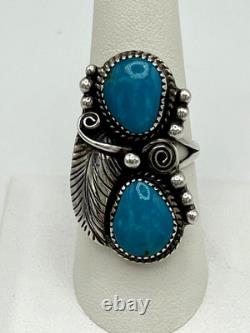 Old Pawn Wilbert Benally Navajo Sterling Silver Signed Turquoise Ring Sz. 7.5