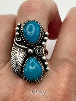 Old Pawn Wilbert Benally Navajo Sterling Silver Signed Turquoise Ring Sz. 7.5