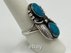 Old Pawn Wilbert Benally Navajo Sterling Silver Signed Turquoise Ring Sz. 7.5
