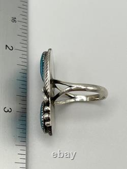 Old Pawn Wilbert Benally Navajo Sterling Silver Signed Turquoise Ring Sz. 7.5