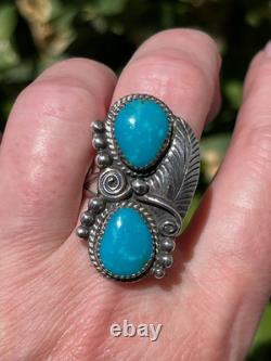 Old Pawn Wilbert Benally Navajo Sterling Silver Signed Turquoise Ring Sz. 7.5