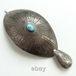Old Signed ABJ Navajo Sterling Silver + Turquoise Native American Hair Barrette