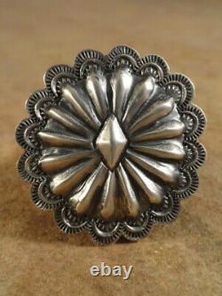 Old Style Navajo Sterling Silver Stamped Concho Ring sz. 7 1/2