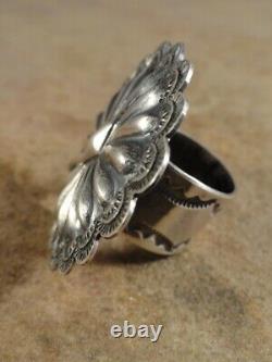 Old Style Navajo Sterling Silver Stamped Concho Ring sz. 7 1/2