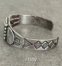 Old Vintage Native American Navajo Turquoise HAND CARVED Silver Bracelet 6.5 in