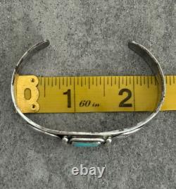 Old Vintage Native American Navajo Turquoise HAND CARVED Silver Bracelet 6.5 in