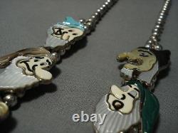 Opulent Vintage Navajo Zuni Turquoise Sterling Silver Squash Blossom Necklace