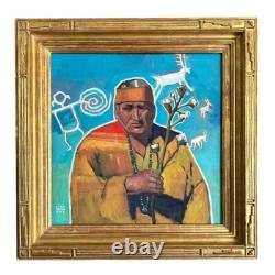 Original Native American Portrait Painting Signed Liam Matthew Navajo Western