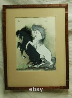 Original Painting & Frame Native American Artist Quincy Tahoma Indian Art 1949