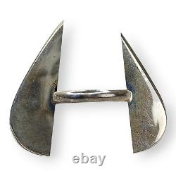 Outstanding Native American Navajo Signed Large Sterling Silver Amber Ring SZ 7