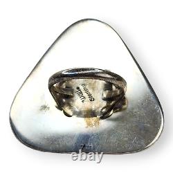 Outstanding Native American Navajo Signed Large Sterling Silver Amber Ring SZ 7