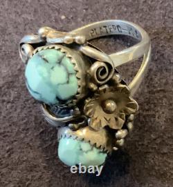 PLATERO Navajo Huge TURQUOISE STERLING SILVER RING SIZE 7 NAVAJO 925