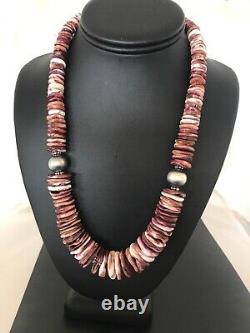 Purple Spiny Oyster Navajo Pearls Sterling Silver Native American Necklace 08485