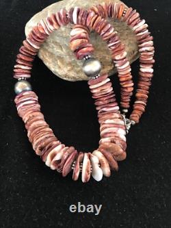 Purple Spiny Oyster Navajo Pearls Sterling Silver Native American Necklace 08485