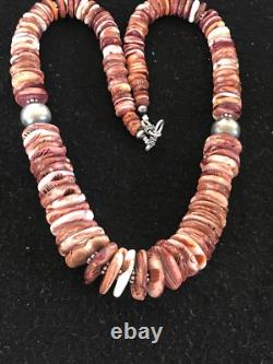 Purple Spiny Oyster Navajo Pearls Sterling Silver Native American Necklace 08485