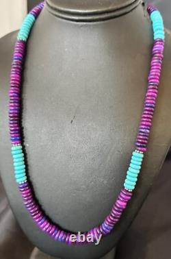 Purple Sugilite Blue Turquoise Bead Navajo Sterling Silver Necklace 22 17915