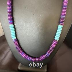 Purple Sugilite Blue Turquoise Bead Navajo Sterling Silver Necklace 22 17915
