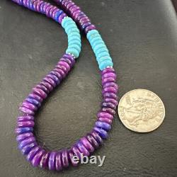 Purple Sugilite Blue Turquoise Bead Navajo Sterling Silver Necklace 22 17915