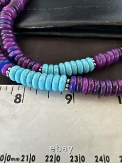 Purple Sugilite Blue Turquoise Bead Navajo Sterling Silver Necklace 22 17915