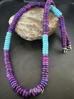 Purple Sugilite Blue Turquoise Bead Navajo Sterling Silver Necklace 22 17915