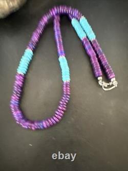 Purple Sugilite Blue Turquoise Bead Navajo Sterling Silver Necklace 22 17915