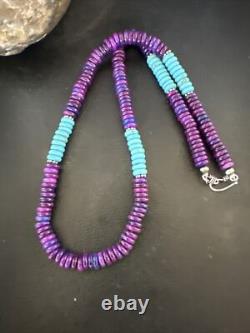 Purple Sugilite Blue Turquoise Bead Navajo Sterling Silver Necklace 22 17915