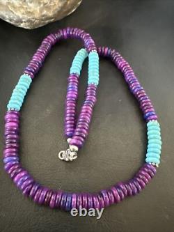 Purple Sugilite Blue Turquoise Bead Navajo Sterling Silver Necklace 22 17915