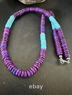 Purple Sugilite Blue Turquoise Bead Navajo Sterling Silver Necklace 22 17915