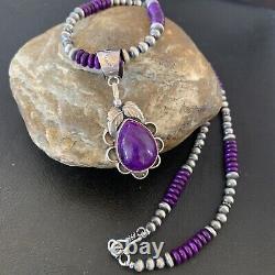 Purple Sugilite Pendant Navajo Pearls Sterling Silver Necklace 10719