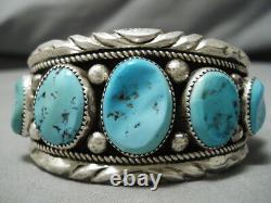Quality Vintage Navajo Natural Turquoise Sterling Silver Native Bracelet