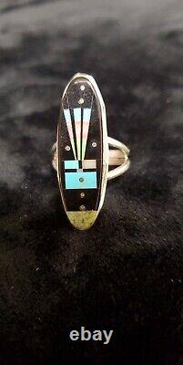 R528 Native American Navajo Handmade Sky Inlay Sterling Silver Ring Sz 6 -Smith