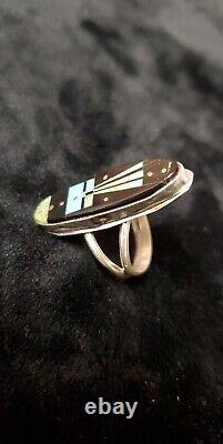 R528 Native American Navajo Handmade Sky Inlay Sterling Silver Ring Sz 6 -Smith