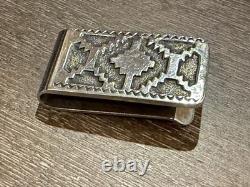 RH RANDY HOSKIE NAVAJO STERLING SILVER MONEY CLIP 23g NATIVE AMERICAN TRIBAL RUG