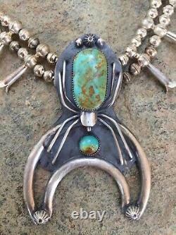 Rare Navajo Signed Sterling Silver Spider Naja 2-Strand Squash Blossom Necklace