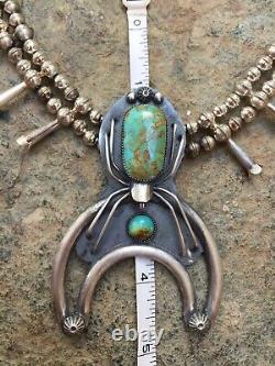 Rare Navajo Signed Sterling Silver Spider Naja 2-Strand Squash Blossom Necklace