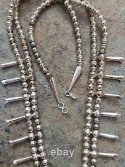 Rare Navajo Signed Sterling Silver Spider Naja 2-Strand Squash Blossom Necklace