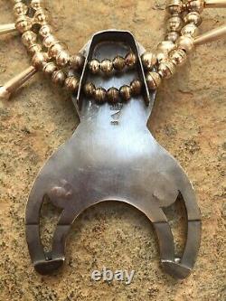 Rare Navajo Signed Sterling Silver Spider Naja 2-Strand Squash Blossom Necklace