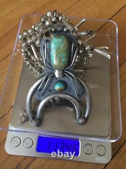 Rare Navajo Signed Sterling Silver Spider Naja 2-Strand Squash Blossom Necklace