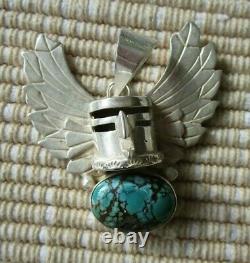 Rare Vintage Navajo Totem bird pendant Sterling Silver, Turquoise Circle JW