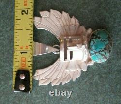 Rare Vintage Navajo Totem bird pendant Sterling Silver, Turquoise Circle JW