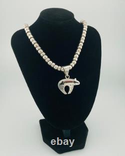 Ray Tracey + Knifewing Segura Navajo Sterling Silver Inlaid Bear on Necklace
