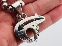 Ray Tracey + Knifewing Segura Navajo Sterling Silver Inlaid Bear on Necklace
