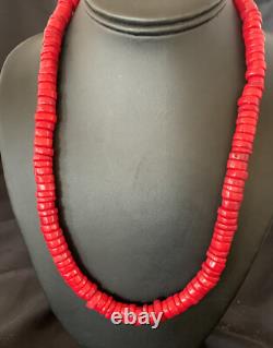 Red Coral Native American Navajo Sterling Silver Bead Necklace 11873