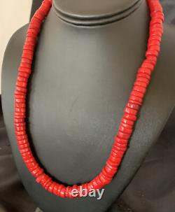 Red Coral Native American Navajo Sterling Silver Bead Necklace 11873