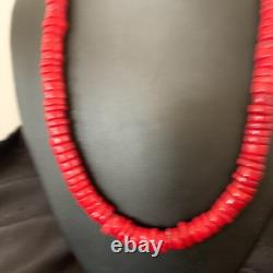 Red Coral Native American Navajo Sterling Silver Bead Necklace 11873