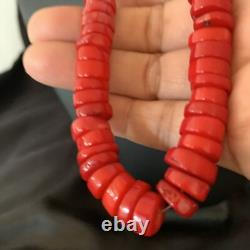 Red Coral Native American Navajo Sterling Silver Bead Necklace 11873