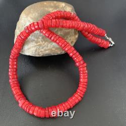 Red Coral Native American Navajo Sterling Silver Bead Necklace 11873