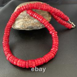 Red Coral Native American Navajo Sterling Silver Bead Necklace 11873